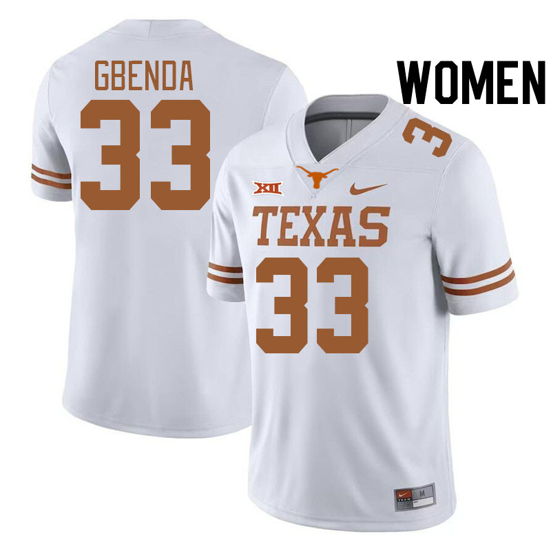 Women #33 David Gbenda Texas Longhorns College Football Jerseys Stitched-White